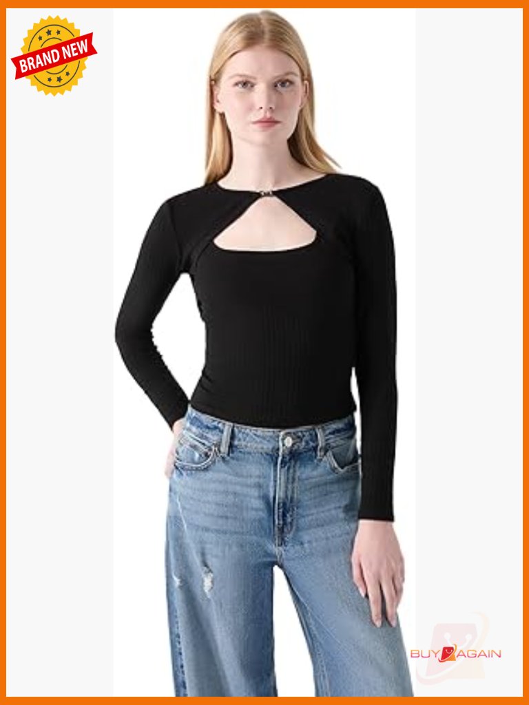 Eco Rib Knit Long Sleeve Top With Cut-Out Detail, Fitted Fit